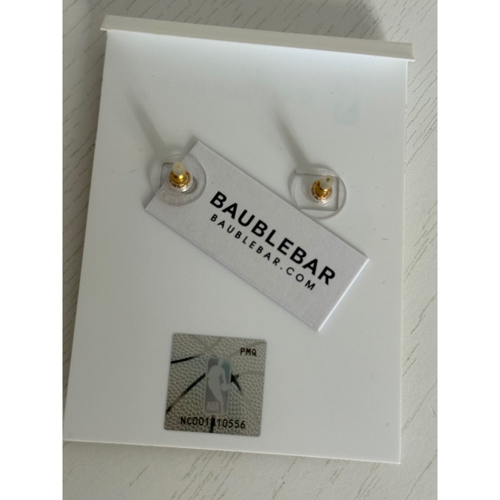 BaubleBar NBA Los Angeles Lakers Pearl Crystal Logo Stud Earrings Gold Purple - Picture 2 of 3